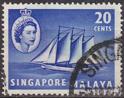 z vendido SINGAPUR 1955 Michel 36 Sello Barcos Goleta Cocos Keeling usado Malaya 